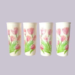 Tupperware Retro Springtime Floral Tulip Print 16oz Plastic Tumblers Set of 4